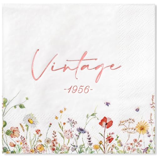 Floral 70th Birthday Napkins - 50-Count 3-Ply Vintage 1956