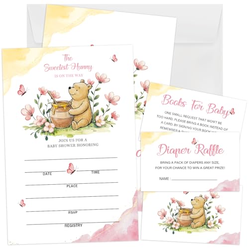 Winnie the Pooh Baby Shower Invitations Set - 25 Fill-In Cards with Envelopes