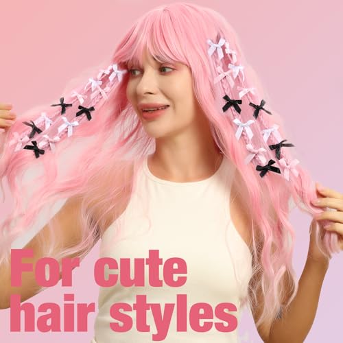 Teenitor 30pcs Satin Hair Bows Set - Pink, Black & White Clips