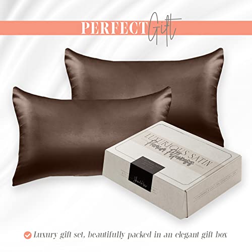 Elegant Comfort King Satin Pillowcase Set - 2-Piece, Chocolate Brown