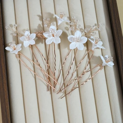 Handmade Pearl Bridal Hair Pins Set-G-Gold - 6pcs Floral Clips