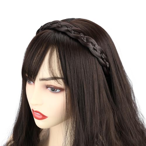 Chestnut Thin Braid Headband with Teeth - Synthetic Hair Piece