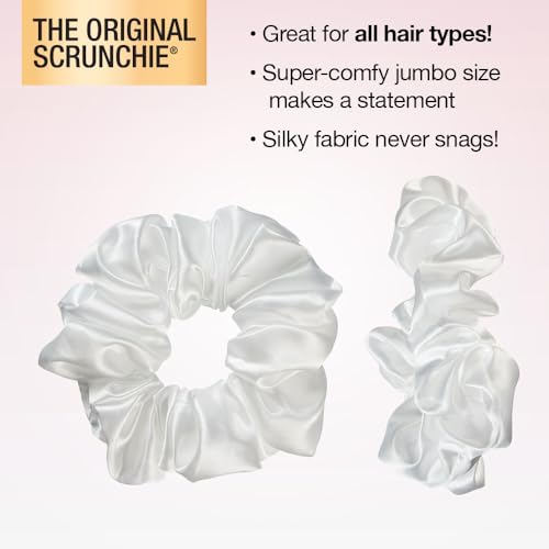 Conair Scunci Jumbo Hair Scrunchie - Washable White Nylon Silk