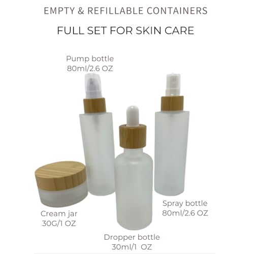 Frosted Glass Cosmetic Container Set with Bamboo Cover - 4 Pack