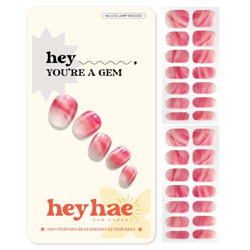 Heyhae Sun-Cured Gel Nail Strips - Ready-to-Wear Marble Design, No LED Needed