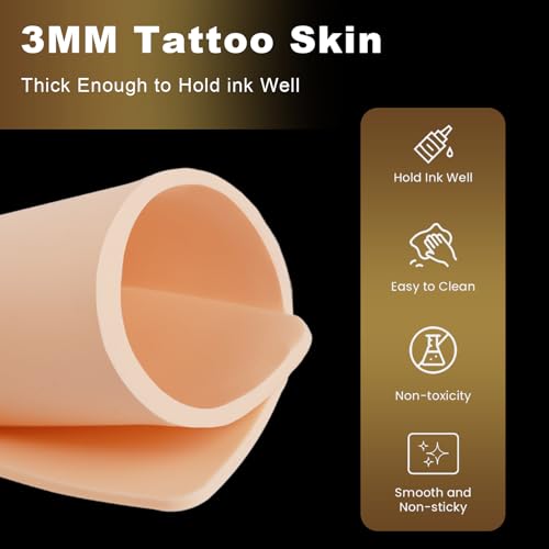 Jconly 3mm Thick Tattoo Practice Skin - 10 Pack Double-Sided Silicone Sheets