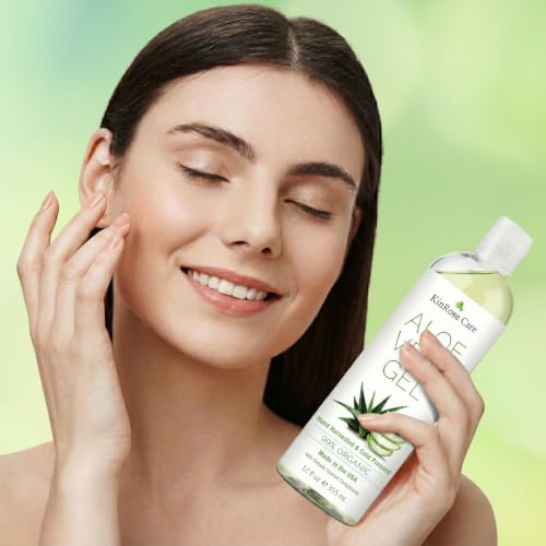 KinRose Care 12oz Aloe Vera Gel for Face Skin Hair Sunburn Relief - Pure Organic, Unscented, Vegan, Made in USA