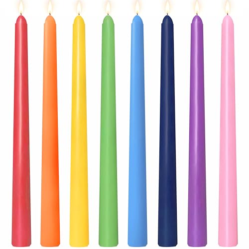 10-Inch Rainbow Taper Candles - 8 Pack, Dripless & Unscented