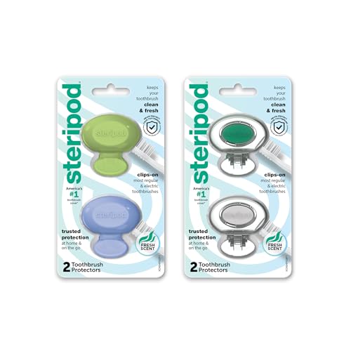 Steripod Clip-On Toothbrush Protector - 4 Pack, Fresh & Clean