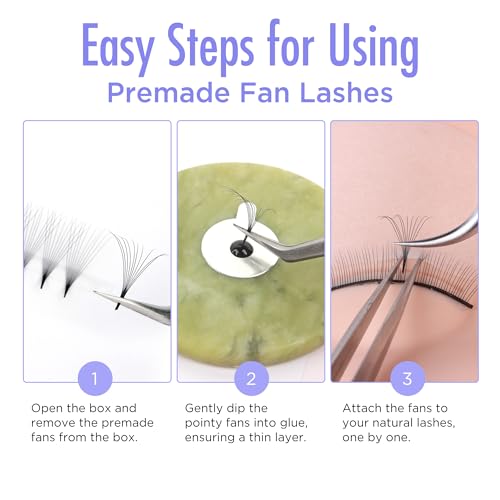 BEYELIAN 10D Premade Volume Eyelash Extensions, 500 Loose Fans, C Curl