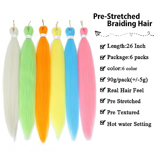 Betufllo 26-Inch Pre-Stretched Braiding Hair - 6 Pack Synthetic Extensions