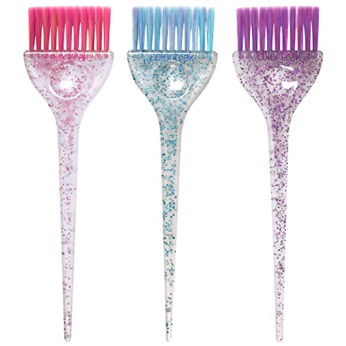 Colortrak Glitter Handle Hair Color Brush Set with 3 Bright Variants – Sassy Pink, Electric Blue, Royal Purple