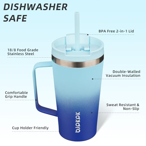 BJPKPK 18oz Insulated Tumbler with Handle & Straw - BPA Free