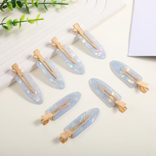 8 Pack Blue Creaseless Hair Clips - No Bend Duckbill Hairpins