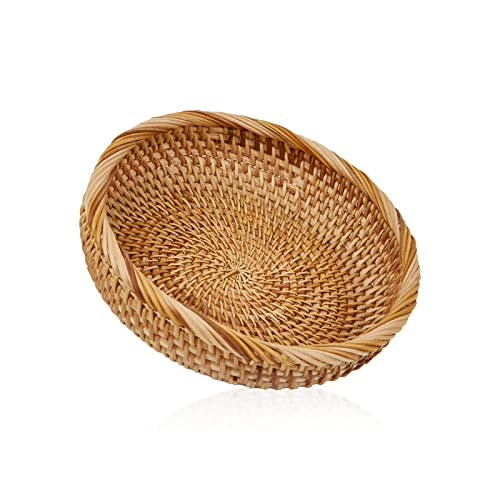 Natural Rattan Round Fruit Basket - Hand Woven Storage Bowl