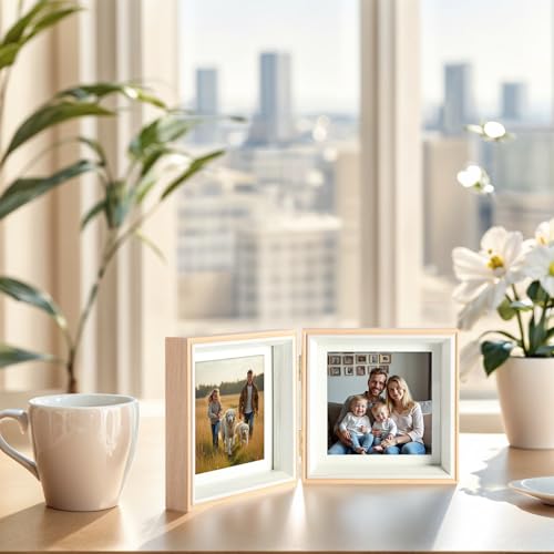 5x5 Double Hinged Picture Frame with Real Glass - Vertical Display