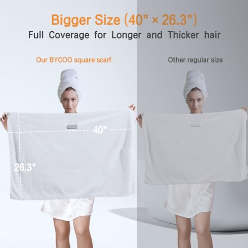 BYCOO White Large Microfiber Hair Towel Wrap - Fast Drying & Anti-Frizz