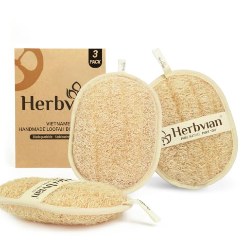 Natural Loofah Exfoliating Body Scrubber Pads - Oval, 3 Pack