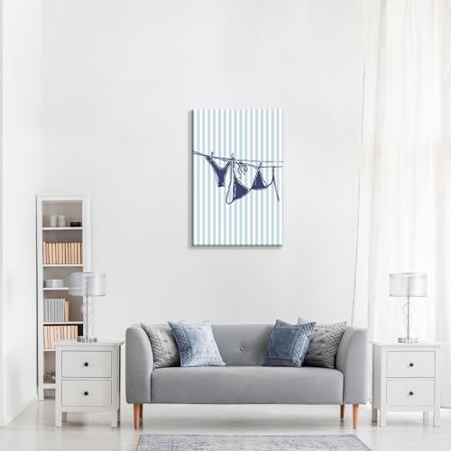 Navy Blue Bikini Beach Wall Art - Summer Coastal Canvas Print 12x16in