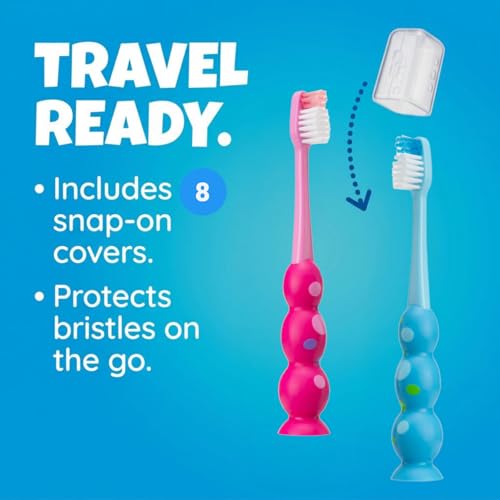 Trueocity Kids Toothbrush Set - 4 Pack with Suction Cups, Ages 3-10, Multi-Color