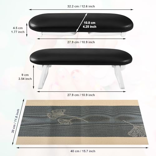 Diesisa Foldable Black PU Leather Nail Arm Rest for Manicures and Nail Tech