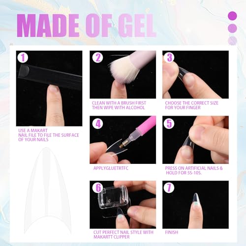 500 Pcs Almond Nail Tips - Transparent Gel Nail Extensions