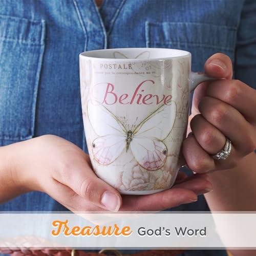 Inspirational Pink Butterfly Coffee Mug - 12 oz Ceramic Cup with Bible Verse