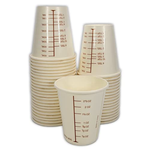 50 Pack of 3oz Graduated Paper Measuring Cups - Disposable & Biodegradable