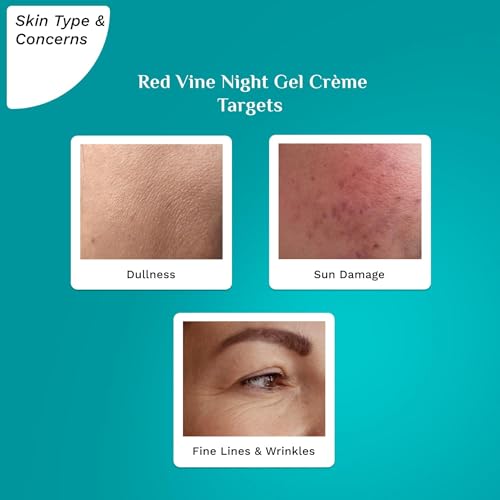 Pilgrim French Red Vine & Retinol Night Gel Cream – Lightweight Moisturizer for Radiant Skin, 1.76 Oz