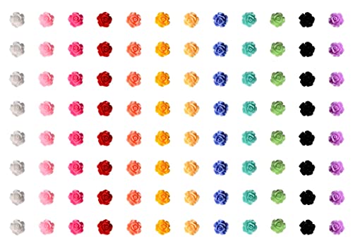 100 Multicolor Rose Nail Art Charms - 10mm Flat Back Resin Flowers