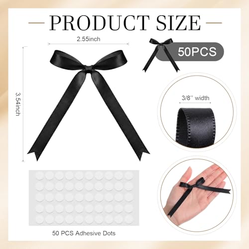 Riceshoot 50 Pcs Black Mini Satin Ribbon Bows for Wine Glasses