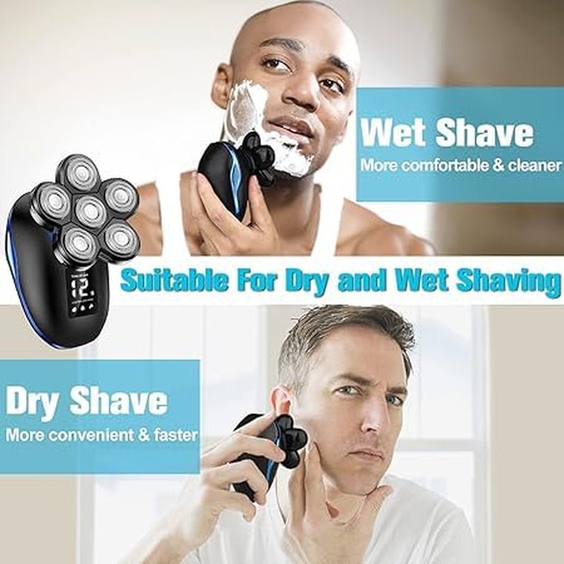 Head Shaver for Bald Men, 6-in-1 Electric Shaver for Bald Head 6D Wet/Dry Waterproof Mens Electric Razor Head Shavers Mens Grooming Kit Cordless Rechargeable Face Head Shaving Rotary Shaver