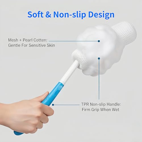 Long Handle Bath Brush for Seniors - 15.35 Inch Exfoliating Scrubber