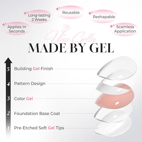 UNA GELLA Baby Boomer Short Square Press On Nails 32Pcs 16 Sizes with Glue & Tabs – Reusable High Gloss
