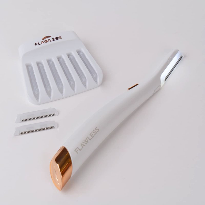Flawless Dermaplane Glo Lighted Facial Exfoliator - Non-Vibrating | 6 Replacement Heads, White/Rose Gold