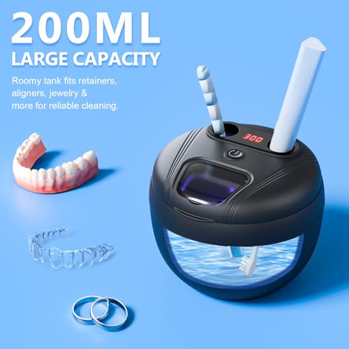 Beinhome Black Ultrasonic Retainer Cleaner - 45kHz Sonic Deep Clean