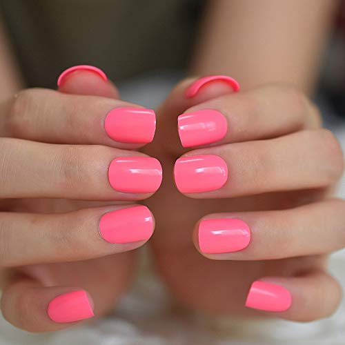Glossy Watermelon Pink Press-On Nails - 24 Full Cover Short Set