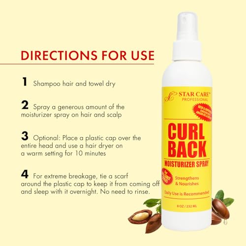 STAR CARE Curl Back Moisturizer Spray, Argan Oil & Biotin, 8oz (1 Pack)