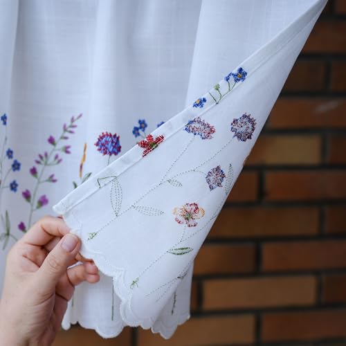 Siykkay Floral Embroidery Curtain Valance - White 52x18 inch