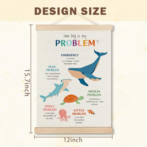 Zones of Regulation Mental Health Wall Art - Ocean Animal Decor, 12x16