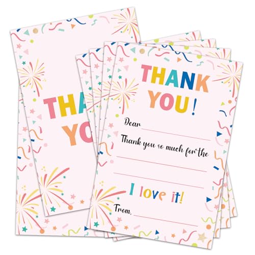 Colorful Kids Thank You Cards with Envelopes - 20 Pack