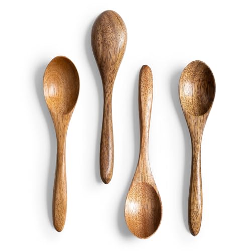 Mini Wooden Spoons Set - 4-Piece Acacia Honey Spoons, 5.8 Inch