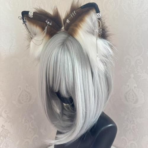 Plush Cat Fox Ear Headband - Adjustable Gothic Cosplay Hair Accessory