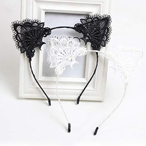 YAXAMING 4 Pack Black & White Lace Cat Ears Headbands Halloween Costume Accessories