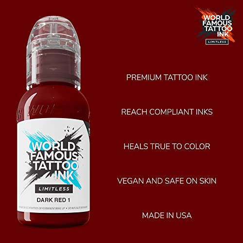 World Famous Tattoo Ink Limitless - Dark Red 1, Vegan & Skin-Safe 1 oz