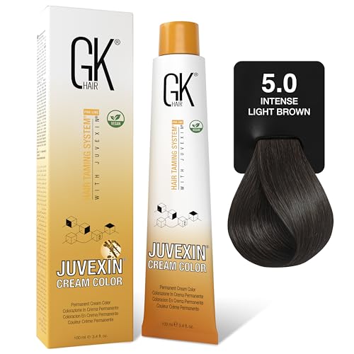 GK HAIR Keratin Color Cream 5.0 Intense Natural Light Brown, 3.4 Oz