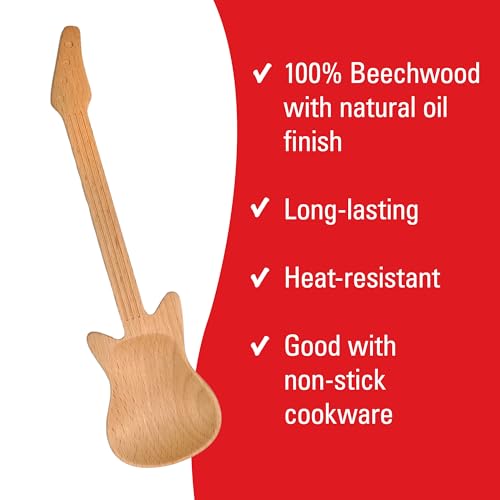 Kikkerland Guitar Wooden Spoon – Beechwood, Heat Resistant Kitchen Utensil