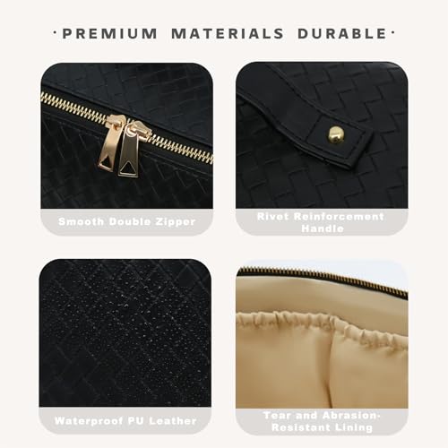 JINYIBAGS Black Large Travel Makeup Bag with Waterproof PU Leather & Double Zipper - Organizer for Women