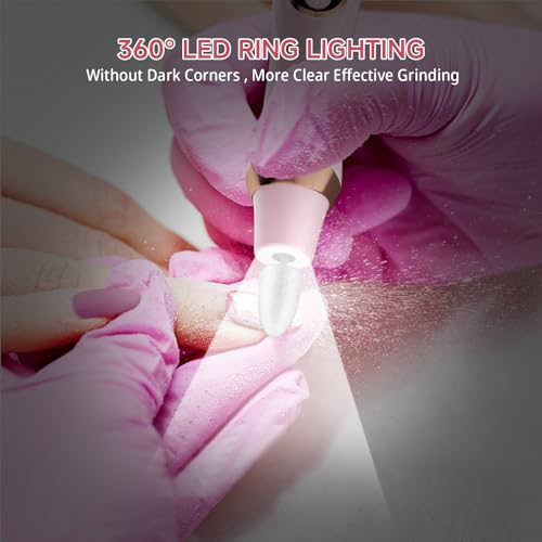 MEOUNEQU Dark Pink Cordless Nail Drill with 360° LED Light & 6 Speeds
