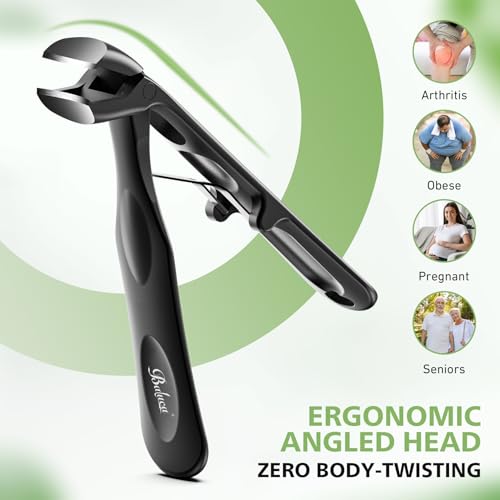 Baluca Black Medium Handle Ergonomic Toenail Clippers for Thick Nails - No Lock, Long Non-Slip Handles